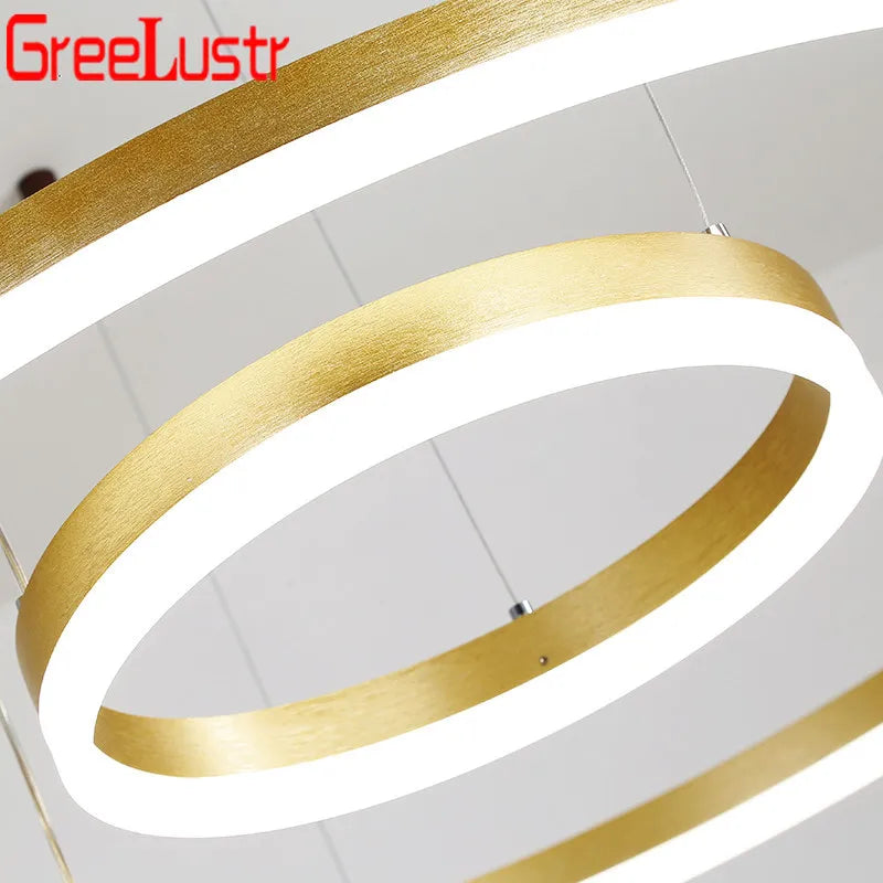 Afralia™ LED Chandelier Rings Pendant Light - Coffee Gold Dimmable Ceiling Lamp