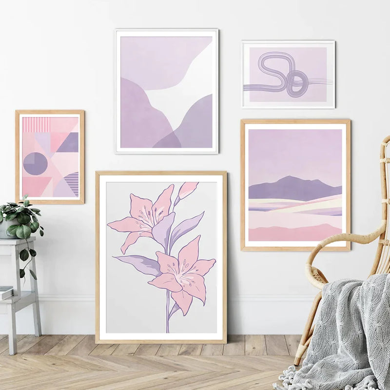 Afralia™ Purple Aesthetic Abstract Canvas Wall Art for Nordic Pastel Living Room Decor.