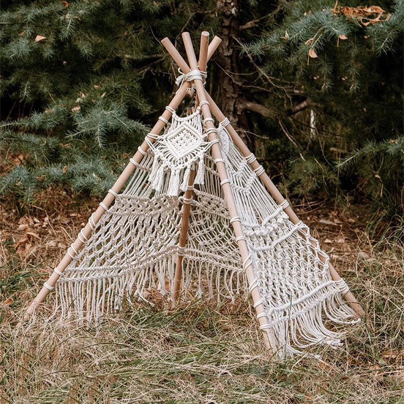 Afralia™ Macrame Kids Tent with Wooden Stick Holder for Boho Decor