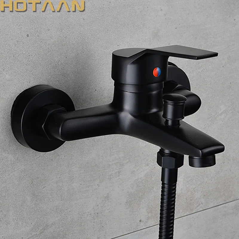 Afralia™ Black Finish Wall Mounted Bathroom Shower Faucet with Handheld Mixer