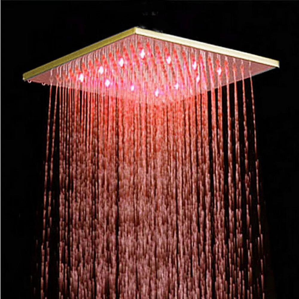 Afralia™ Gold LED Square Rainfall Shower Head for Bathroom Faucet - Top Sprayer