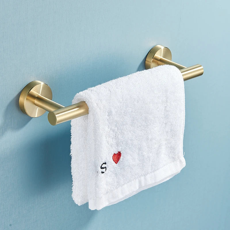 Afralia™ Brushed Gold Stainless Steel Bathroom Accessories Set - Towel Bar, Toilet Paper Holder, Hooks