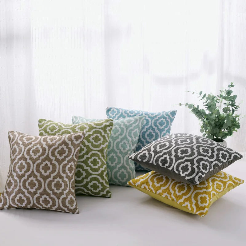 Afralia™ Geometric Linen Cushion Cover 45x45cm Yellow Green Blue Brown Square Pillow