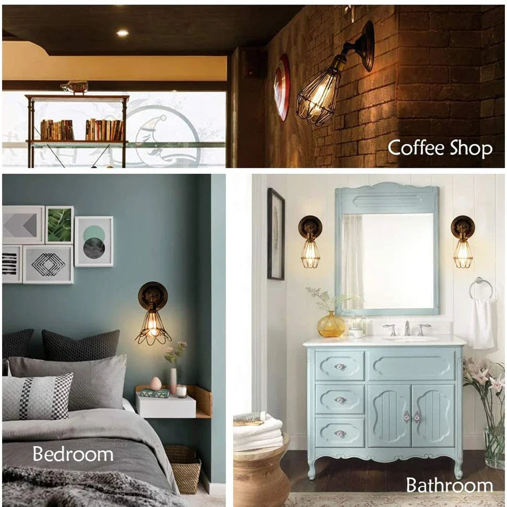 Afralia™ Industrial Cage Wall Light Fixture - Adjustable Rustic Sconces for Home Décor
