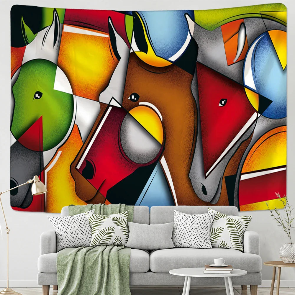 Afralia™ Horse Tapestry Wall Hanging Colorful Cartoon Children Room Decor