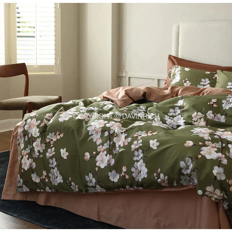 Afralia™ Sakura Floral Print Cotton Queen Duvet Cover Set