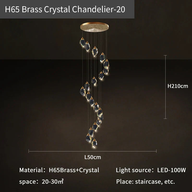 Afralia™ Crystal Diamond Chandelier for Duplex Building Stairwell Loft Pendant Lighting