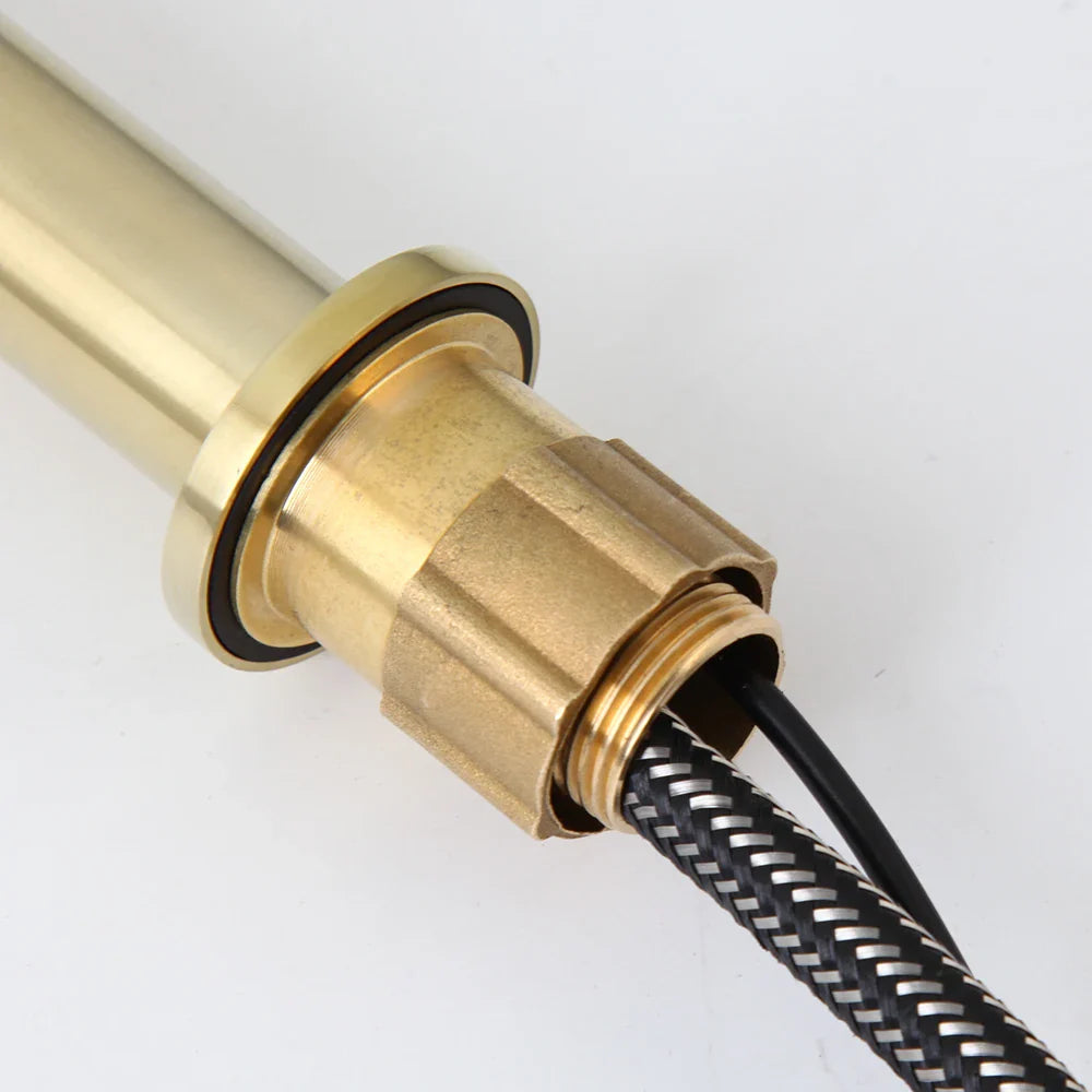 Afralia™ Brushed Gold Touch Sensor Basin Faucet - Automatic Bathroom Sink Mixer Tap
