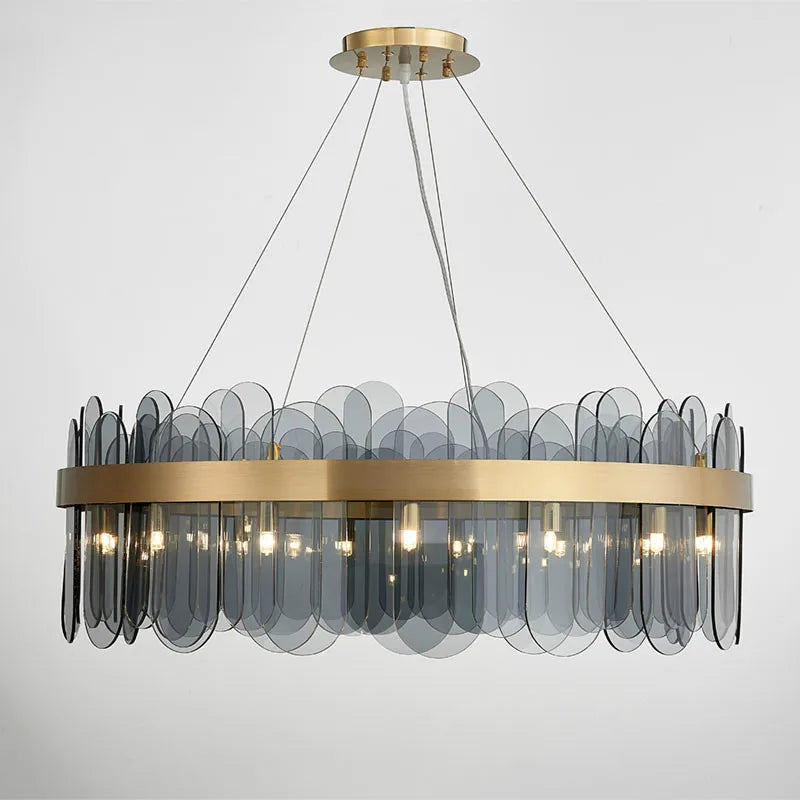 Afralia™ Luxury Gold Metal LED Chandeliers with Adjustable Brightness and Grey/White Glass