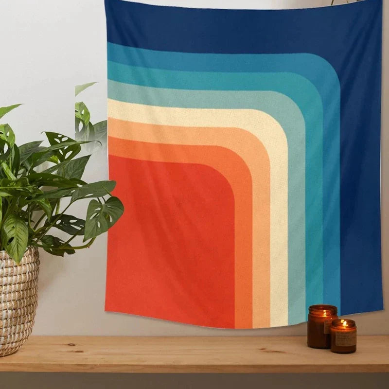 Geometric Rainbow Tapestry Wall Hanging Carpet by Afralia™ - Multifunctional Beach Throw Blanket