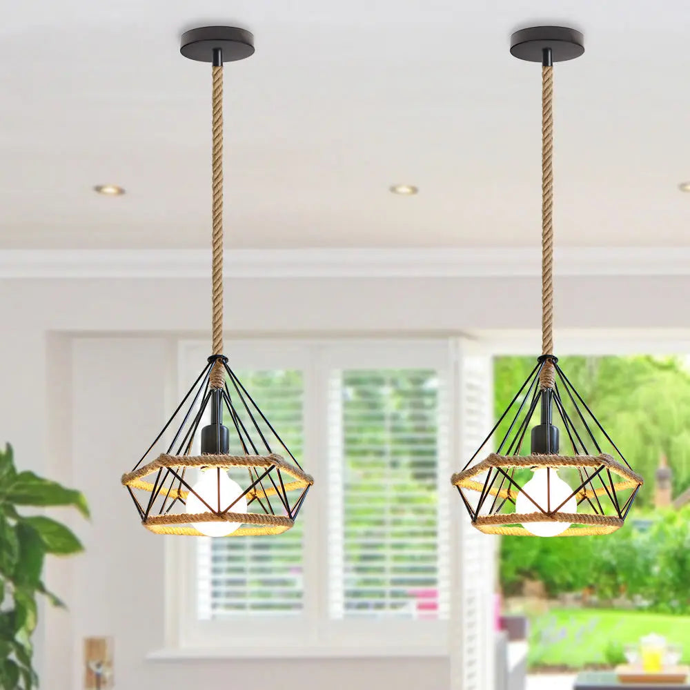 Afralia™ Diamond Cage Iron Pendant Light for Living Dining Bedroom