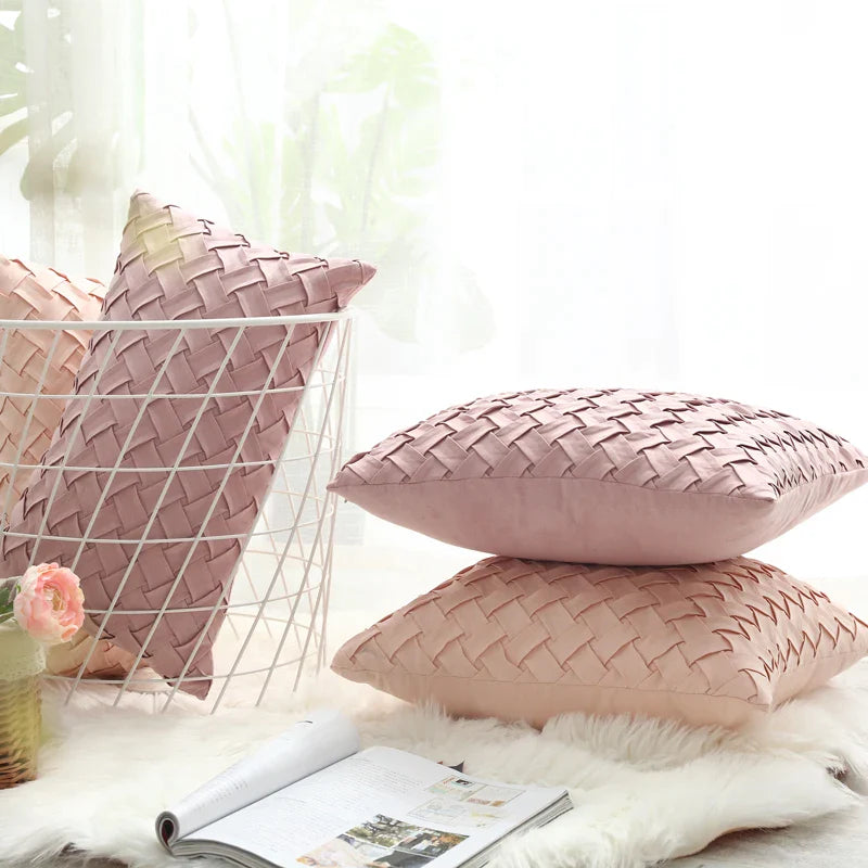 Afralia™ Pink Grey Faux Suede Woven Cushion Cover 45x45cm Soft Home Decor Pillow