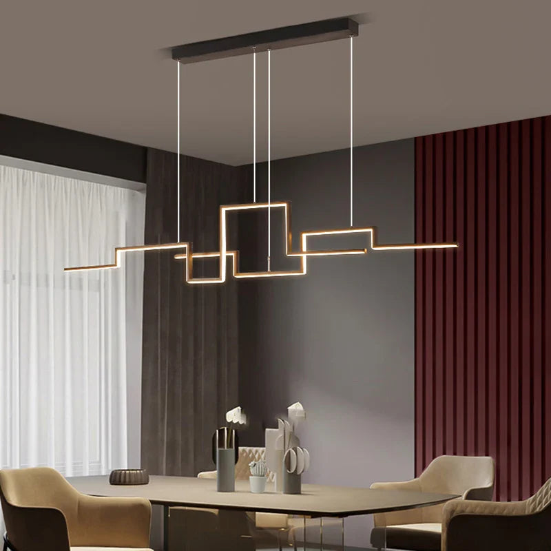 Afralia™ Nordic Geometry Black LED Chandelier for Living & Dining Room, Bar, Shop