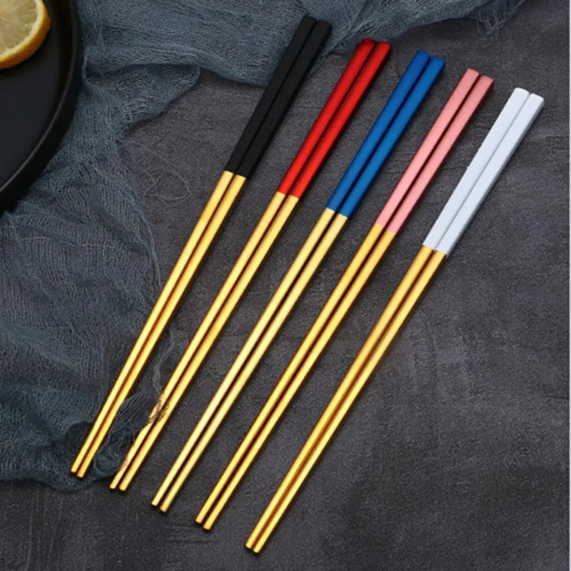 Afralia™ Stainless Steel Rainbow Chopsticks Set for Kitchen Dining Sushi Noodles