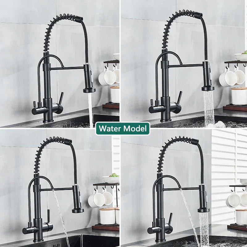 Afralia™ Swivel Filter Kitchen Faucet with Pull Down Nozzle and Hot/Cold Water Mixer