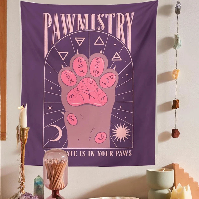 Afralia™ Tarot Cat Paws Tapestry: Witchcraft Bohemian Style Decoration for Home, Dorm Room