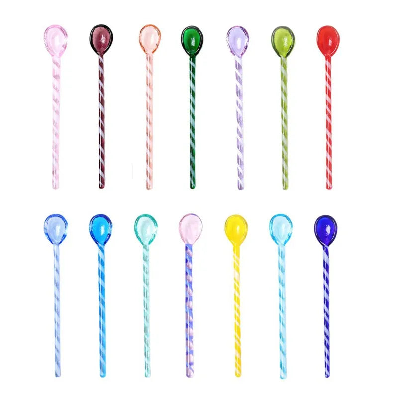 Afralia™ Colorful Glass Stirring Spoon: Cute Long-handle Stirrer for Coffee & Juice
