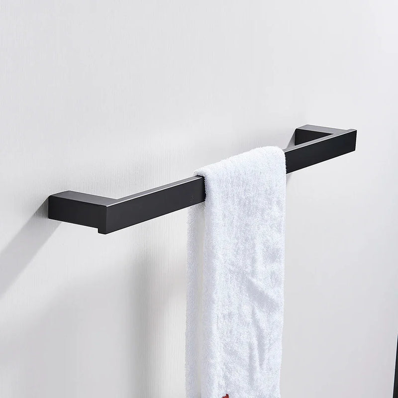 Afralia™ Black Bathroom Hardware Set: Robe Hook, Towel Rail, Rack, Shelf, Tissue Holder & More