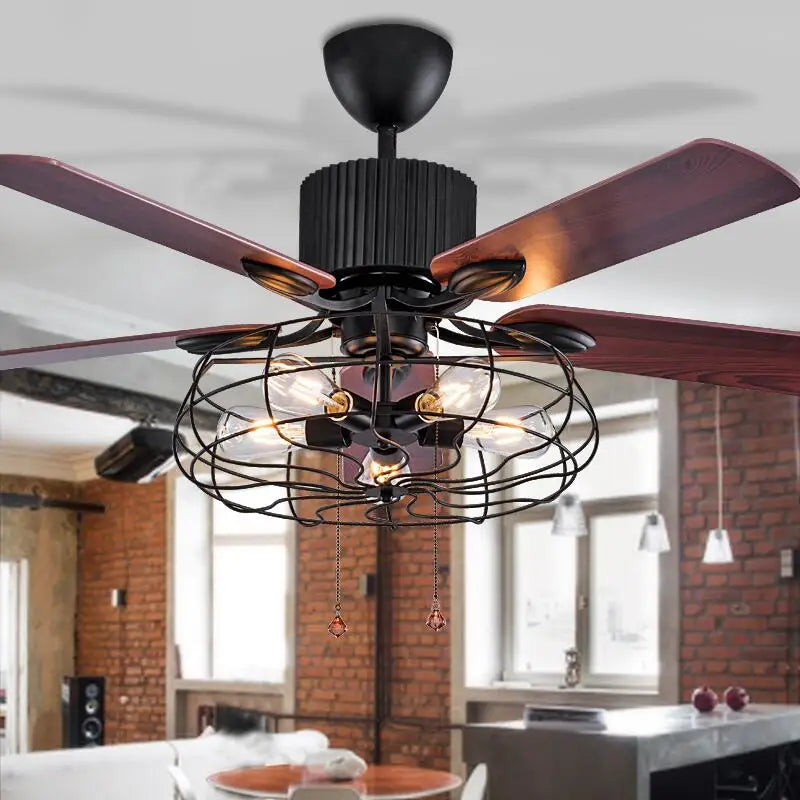 Afralia™ Retro Loft Fan Chandelier with LED Lighting and Remote Control