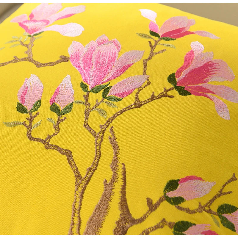 Afralia™ Magnolia Floral Butterfly Embroidered Cushion Cover - Rustic Cozy Home Decor