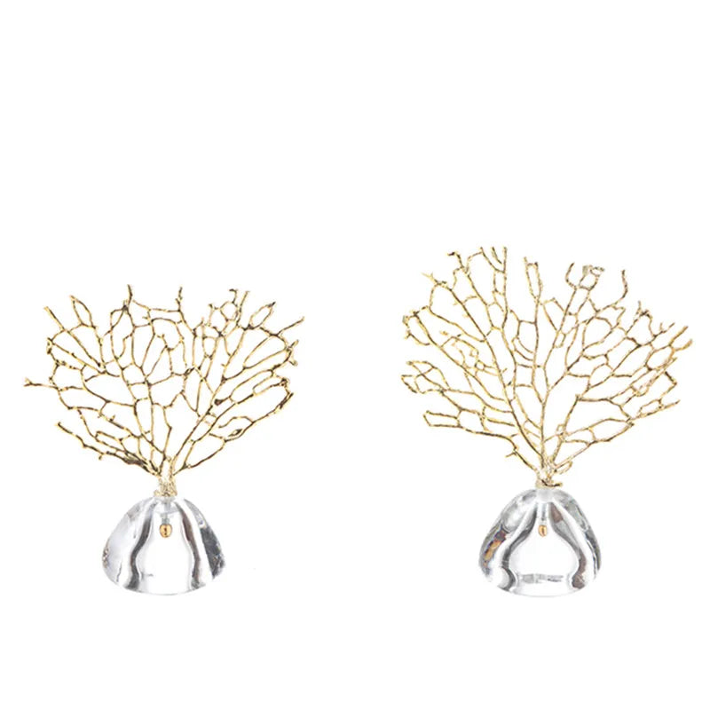 Afralia™ Crystal Metal Golden Coral Handicraft Home Decor for Modern Living Space