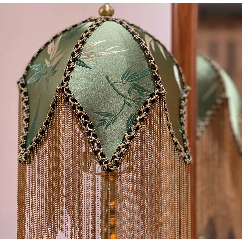 Afralia™ Bamboo Leaf Jacquard Bedside Lampshade with Tassels