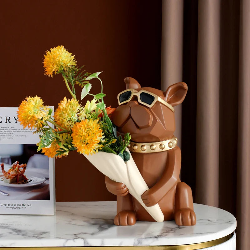 French Bulldog Sculpture Vase, Unique Home Decor Accent by Afralia™