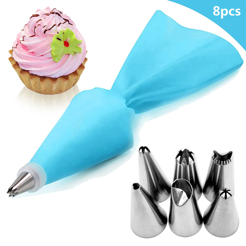 Afralia™ Silicone Pastry Bag Set with 6 Stainless Steel Nozzles