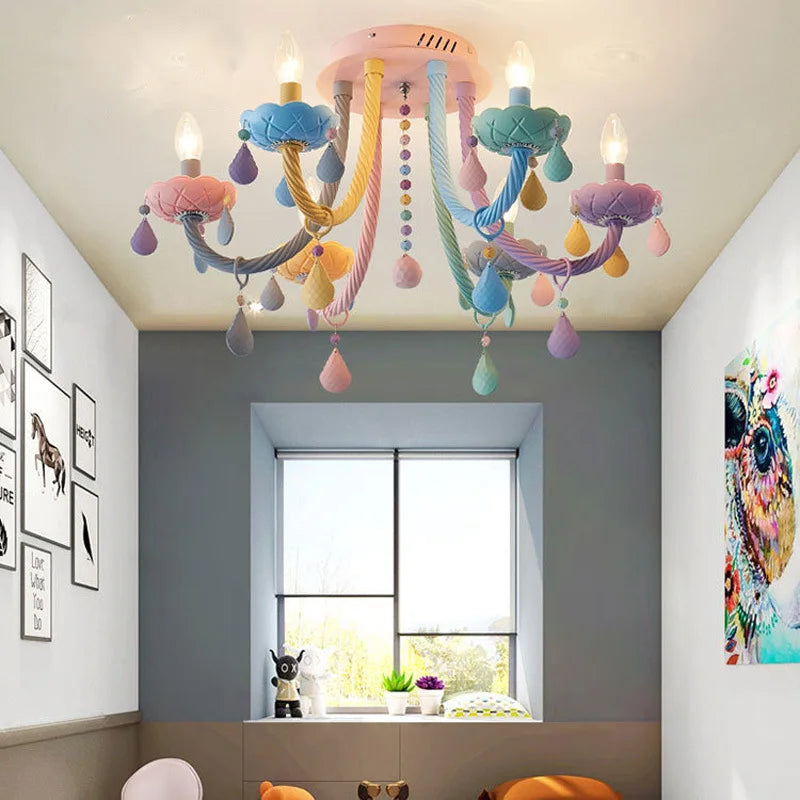 Afralia™ Crystal Princess Chandelier for Children's Bedroom - Rainbow Makaron Lamps