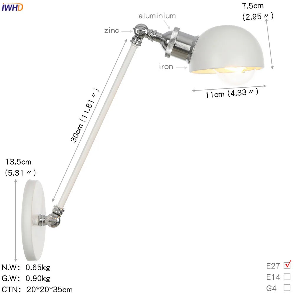 Afralia™ Adjustable Swing Arm Wall Sconce Industrial Vintage Retro White Wall Light