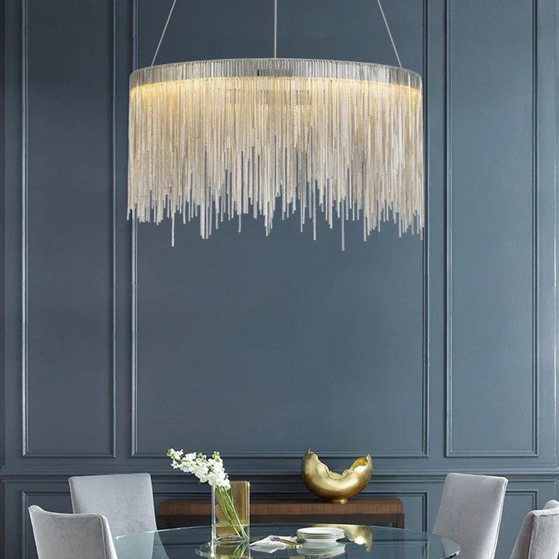 Afralia™ Modern Round Tassel Chandelier - Nordic Circle Design for Home, Living Room & Bedroom