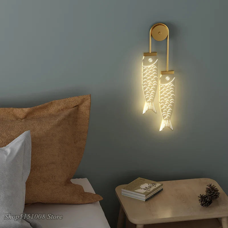 Afralia™ Nordic Ins Acrylic Carp LED Wall Lamps for Children's Bedroom - Kids Sconce