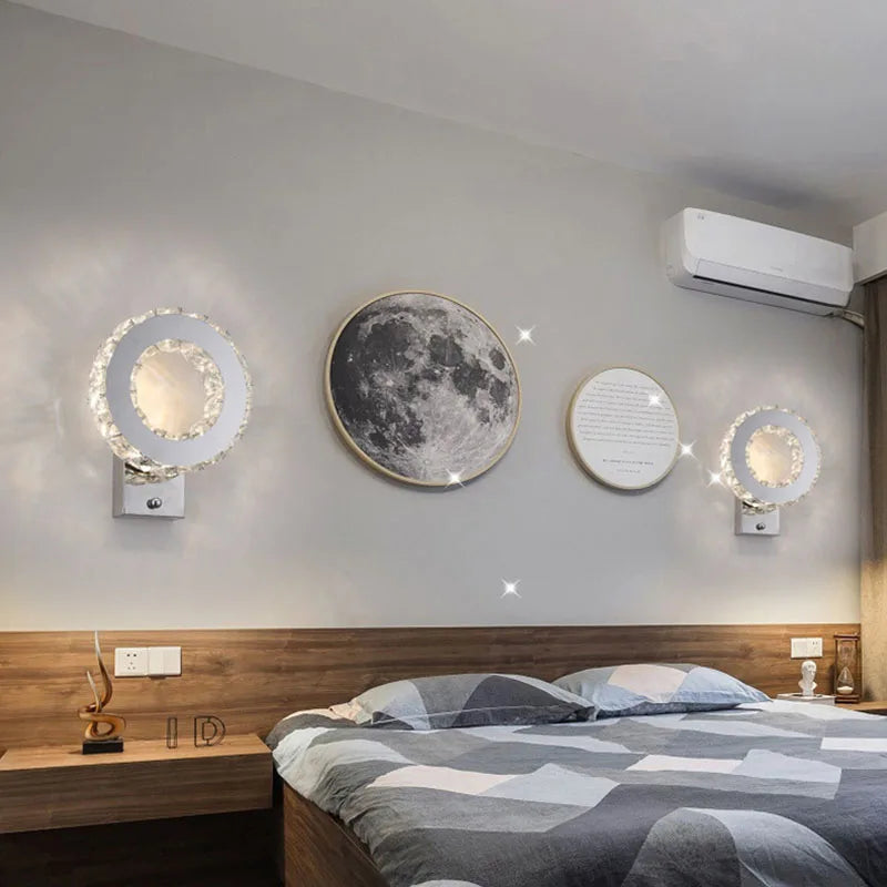 Afralia™ Chrome Crystal LED Wall Sconce for Bedroom Home Decor, Modern Mirror Design