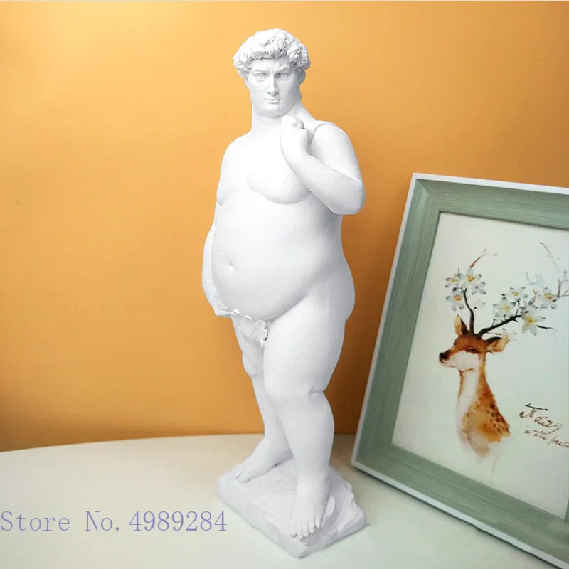 Afralia™ David Obesity Resin Sculpture: Nude Male Figure Art Home Decor Ornament