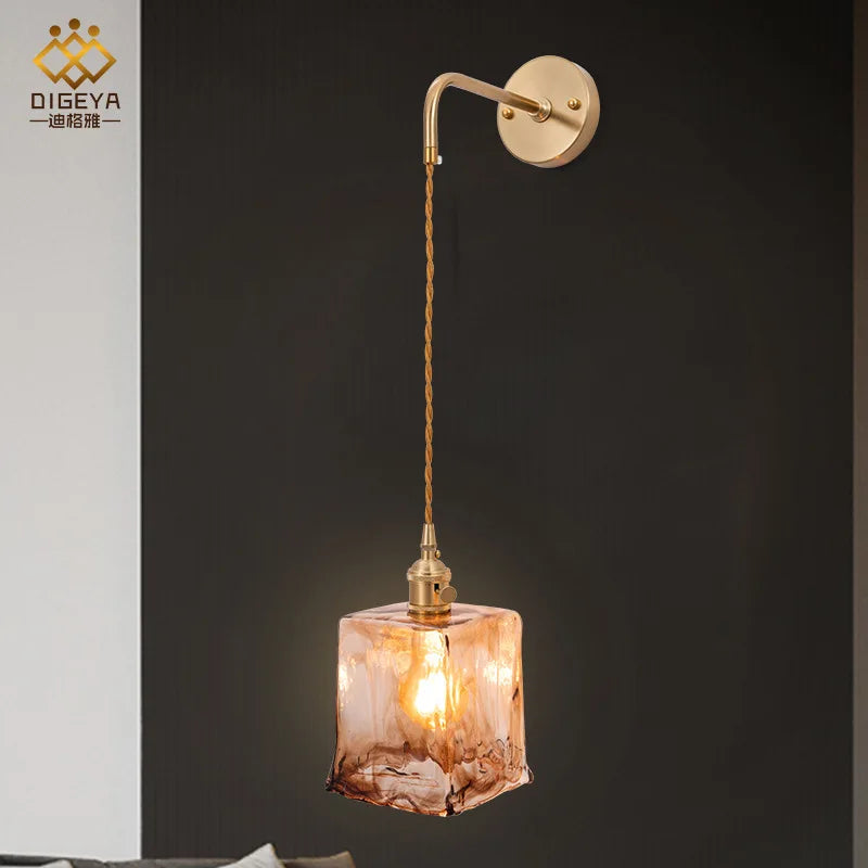 Afralia™ Amber Glass Wall Lamp Switch, Modern Copper LED Light for Home, Bedroom, Living Room