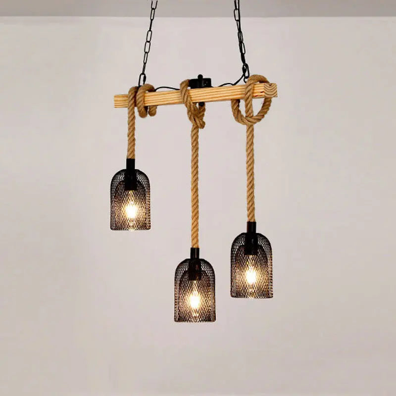 Afralia™ Retro Industrial Chandelier Wood Pendant Lamp for Restaurant Cafe Bar Lighting