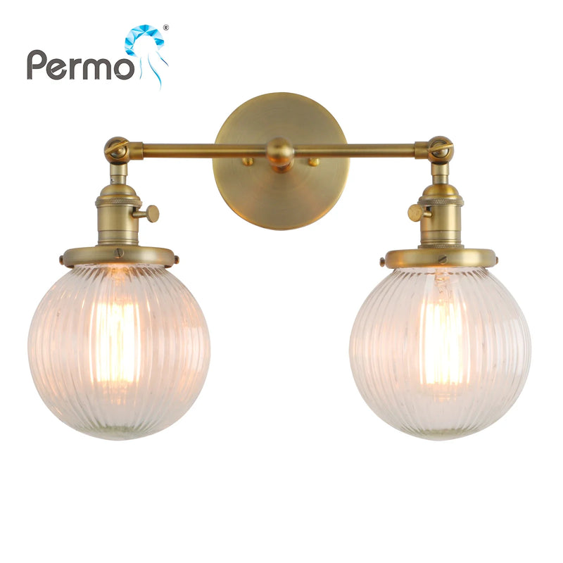 Afralia™ Permo Vintage Globe Glass 2-Light Wall Sconces