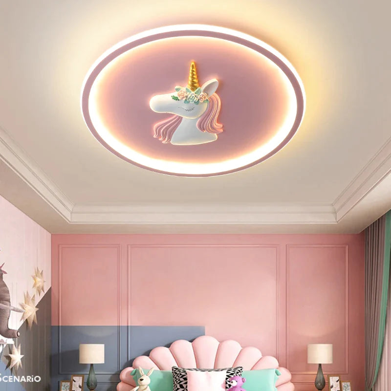 Afralia™ Cartoon Kids Ceiling Lights Remote Control Chandelier 56W Blue Pink 220V