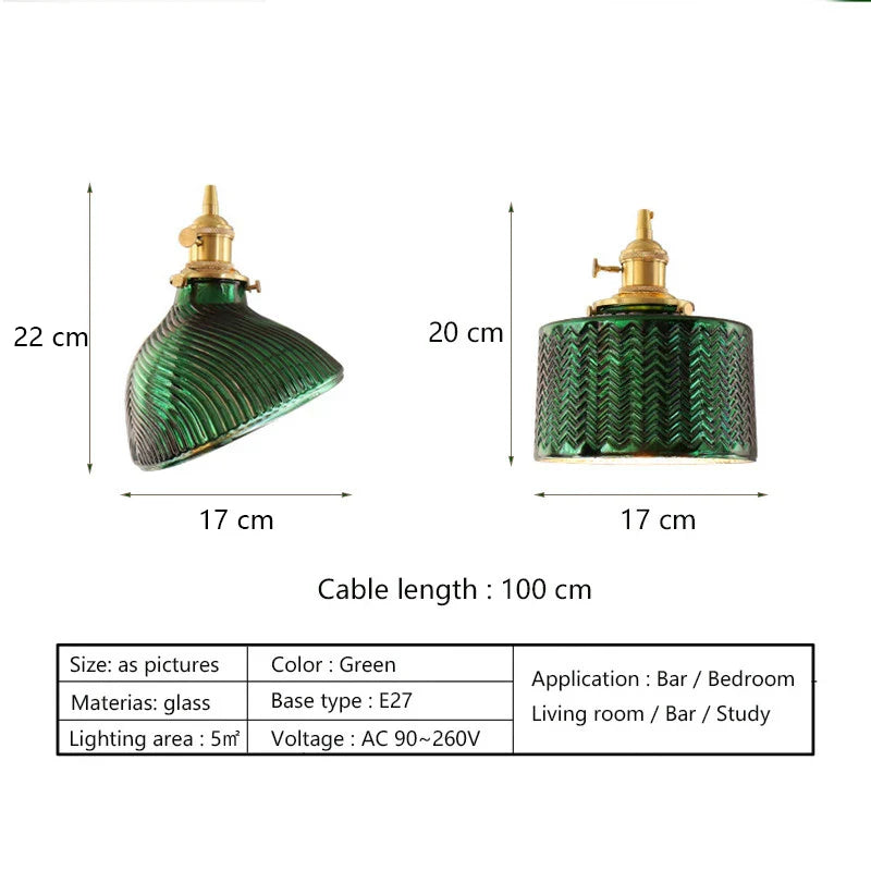 Afralia™ Green Glass LED Chandelier: Minimalist Brass Hanging Lights