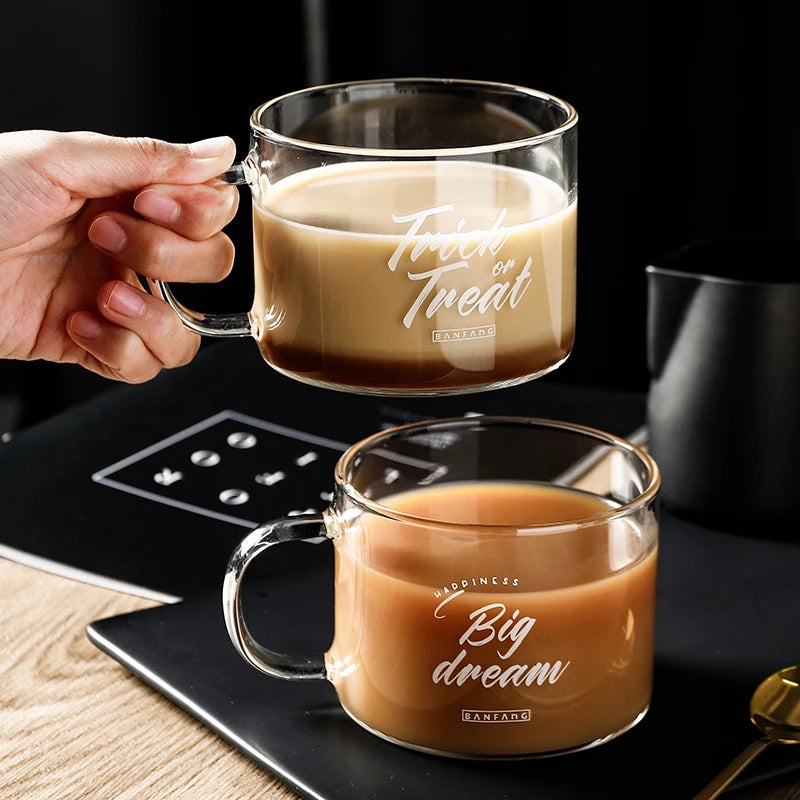 Afralia™ Creative Alphabet Glass Juice Cup with Handle | Personalized Office Tea and Dessert Cup