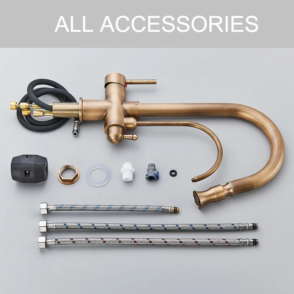 Afralia™ Dual Handle Brass Water Filter Kitchen Faucet with Pull Out Purification Feature