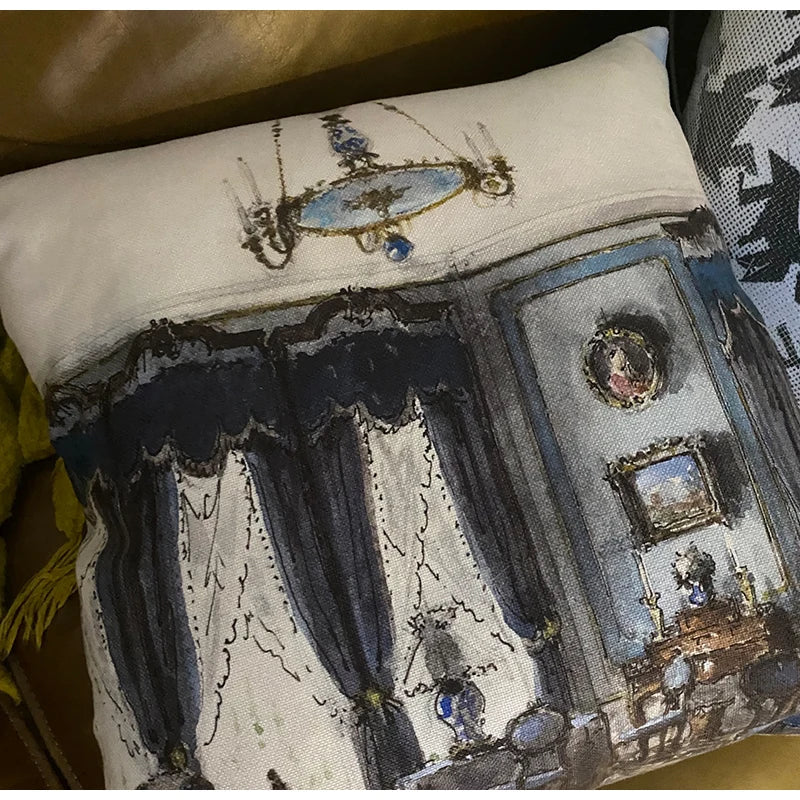Afralia™ Palace Print French Retro Cushion Cover 45x45cm - Elegant Toss Throw Pillow Cover