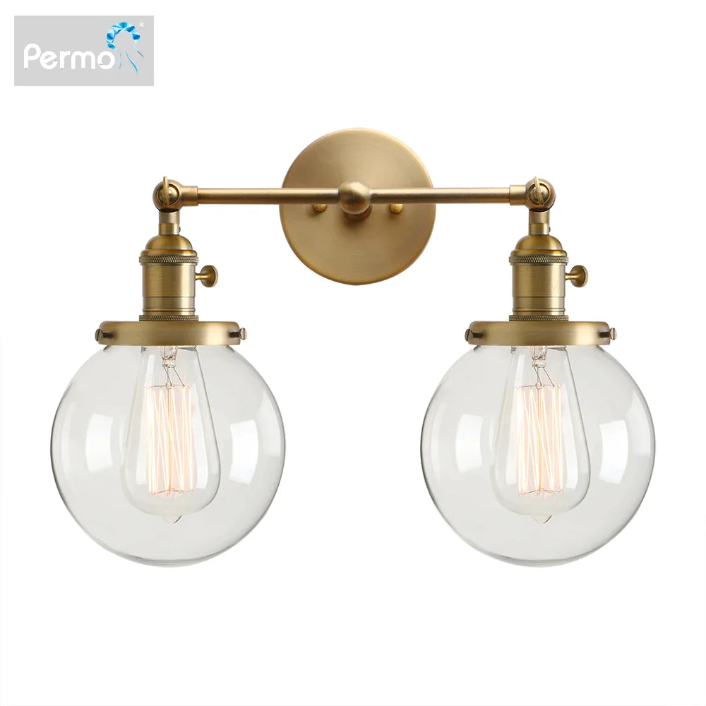 Afralia™ Double Ball Heads Globe Glass Wall Sconce, Modern Vintage Indoor Lighting