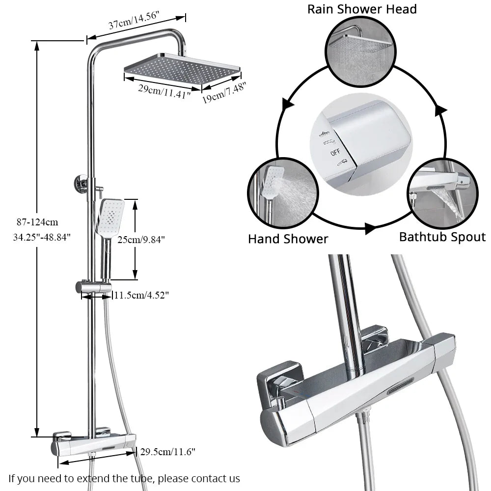 Afralia™ Chrome Thermostatic Shower Faucet Set with Rain Shower Head