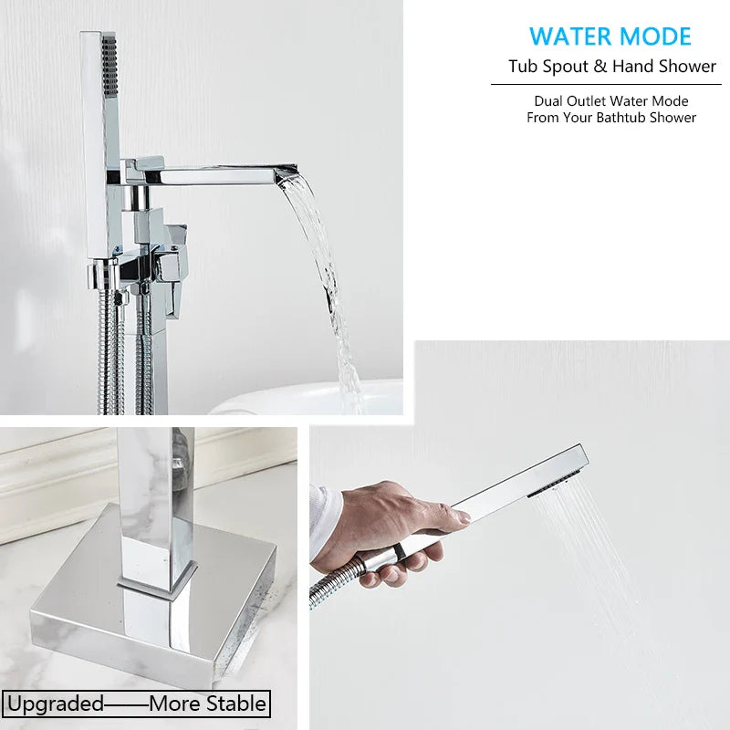 Afralia™ Chrome Free Standing Waterfall Bathtub Faucet with Handshower