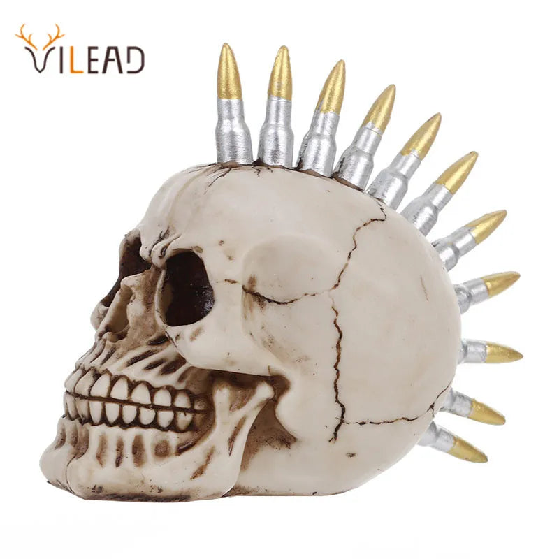 Afralia™ 15cm Resin Skull Head Bullet Handicraft Decor Statue Halloween Props