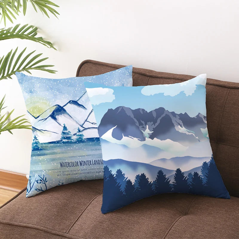 Afralia™ Summer Beach Coconut Tree Snow Mountain Landscape Pillow Case