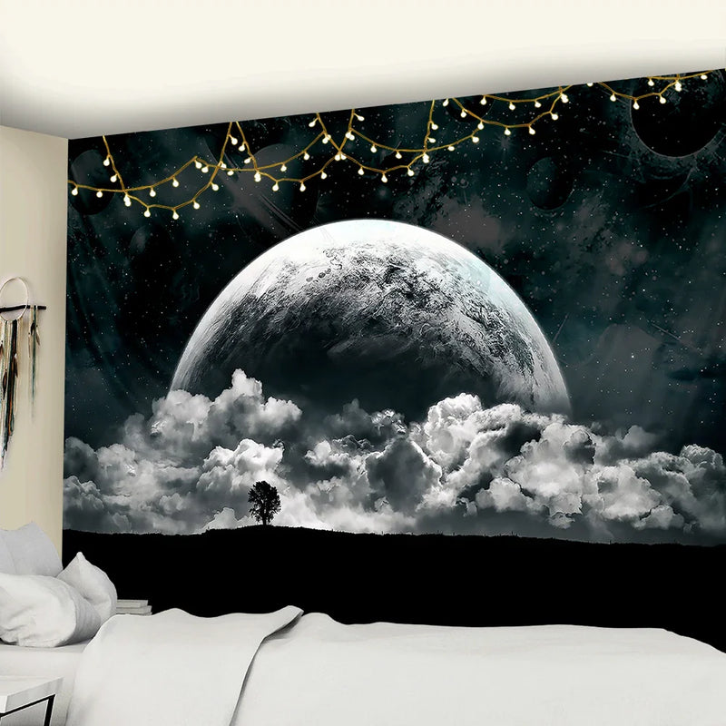 Afralia™ Moon & Starry Sky Tapestry: Beach Blanket, Yoga Mat & Living Room Decor