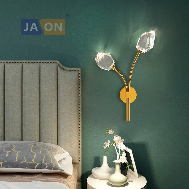 Afralia™ Crystal Stone Designer LED Wall Sconce for Bedroom and Corridor
