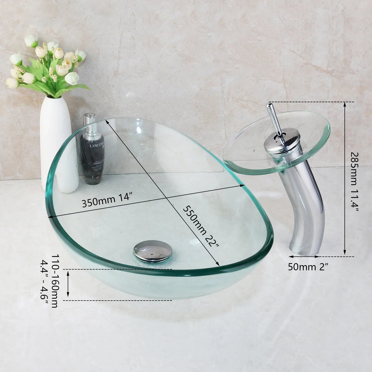 Afralia™ Glass Waterfall Tap Hand-Painted Basin Mixer Faucet Chrome Lavatory Sink